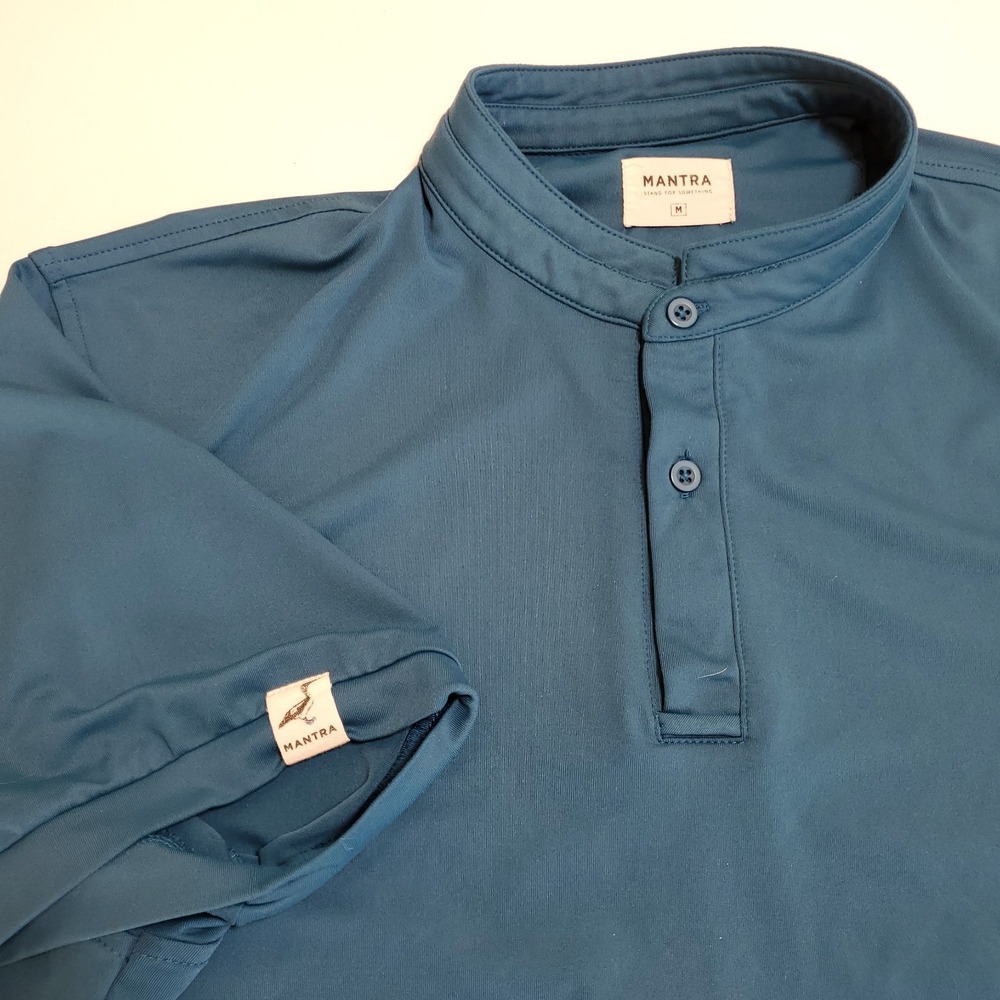 Mantra Polo Shirt Mens Medium Blue Golf Performance Band Collar